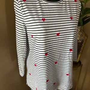 Emily Daniel’s Striped 3/4 sleeves Tee with Red Heart Accents